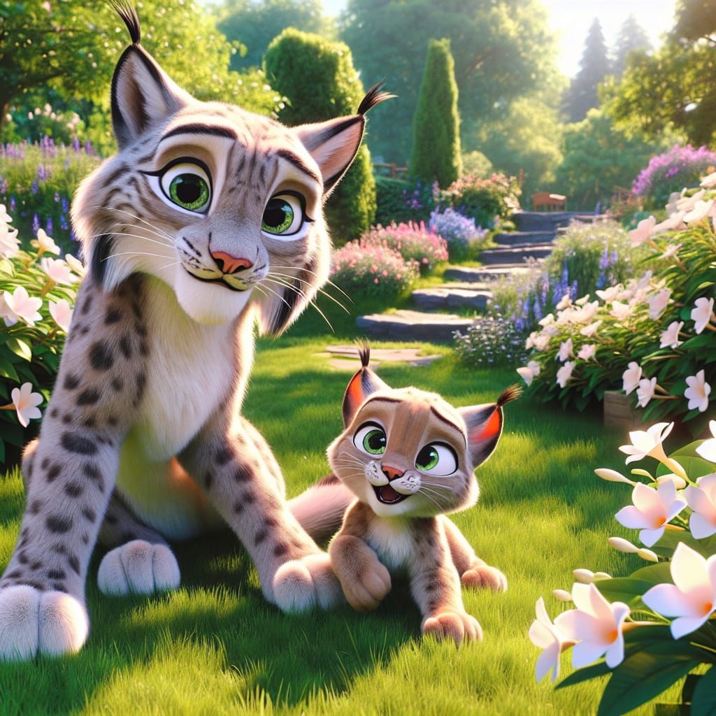 Disney Pixar style 3D adorable lynx, playful baby lynx, roll...