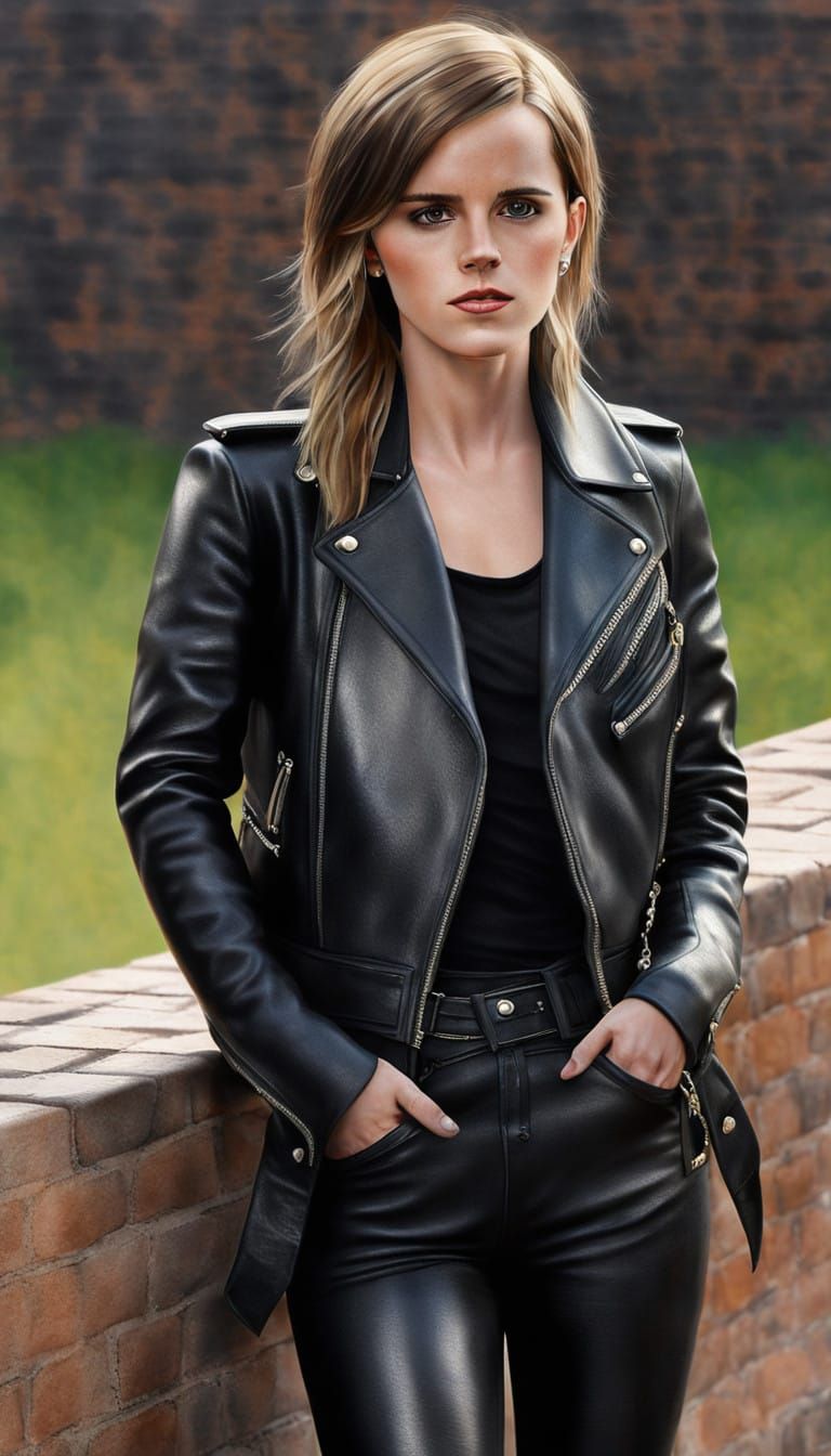 Glamorous Emma Watson in Black Buffalo Leather Jacket
