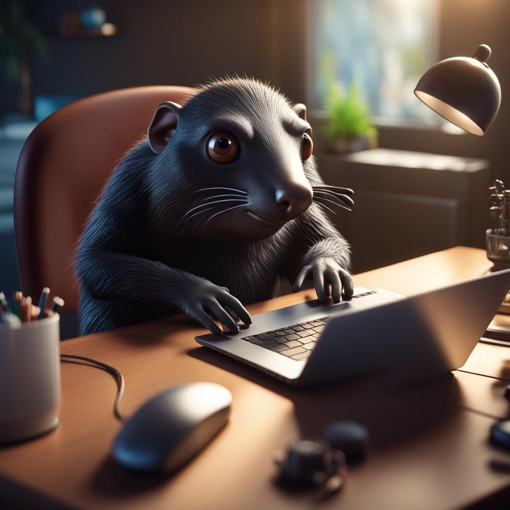 Mole Working on Laptop in 8K with Ray Tracing