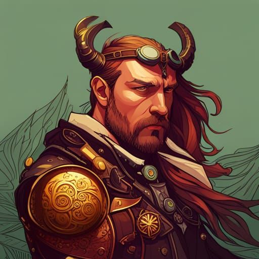 Steampunk Cyberpunk Viking Warrior in Digital Painting