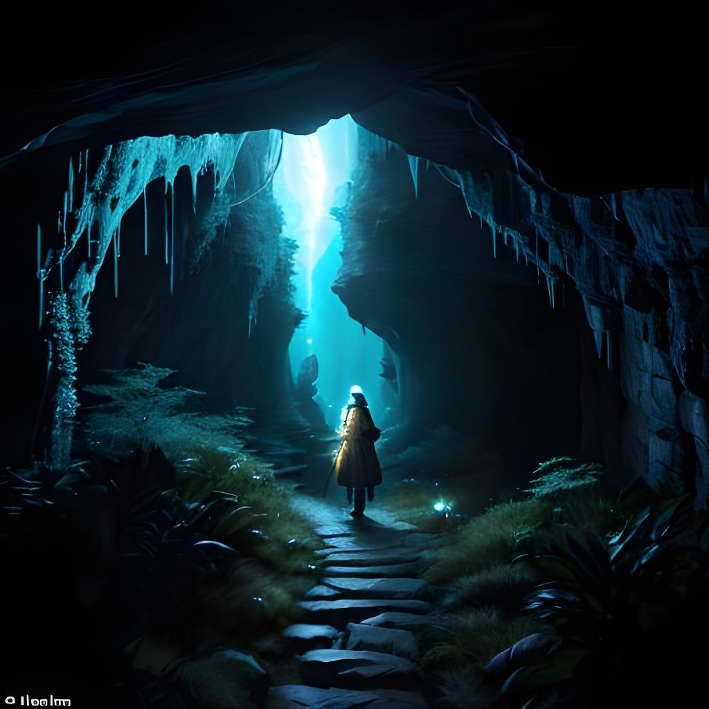 Bioluminescent Cave Beckons to Dark Passageway