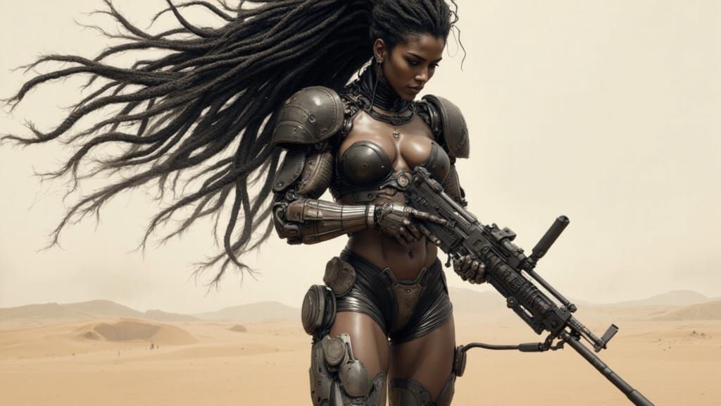 Atomic Aftermath: Cyborg Woman in Retro-Futuristic Desert