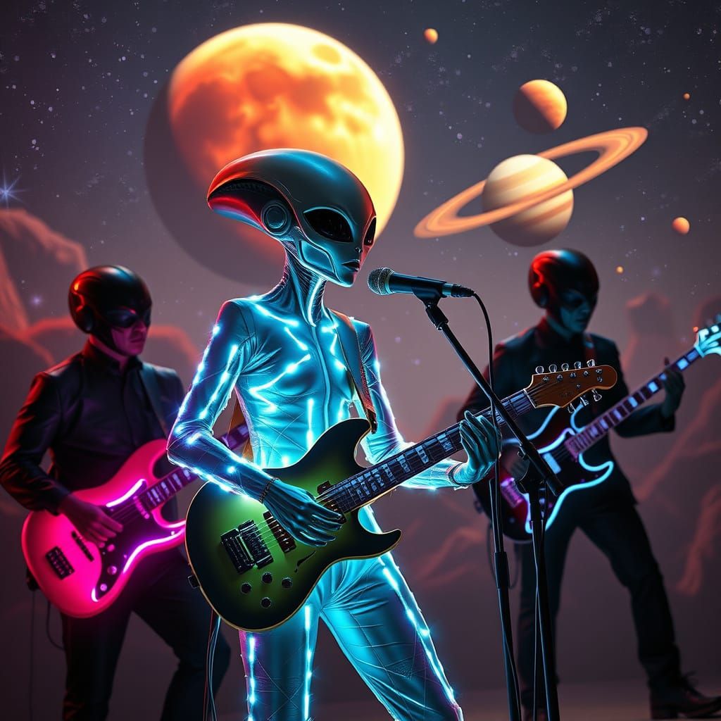 Alien Singer Performing in a Sci-Fi Landscape