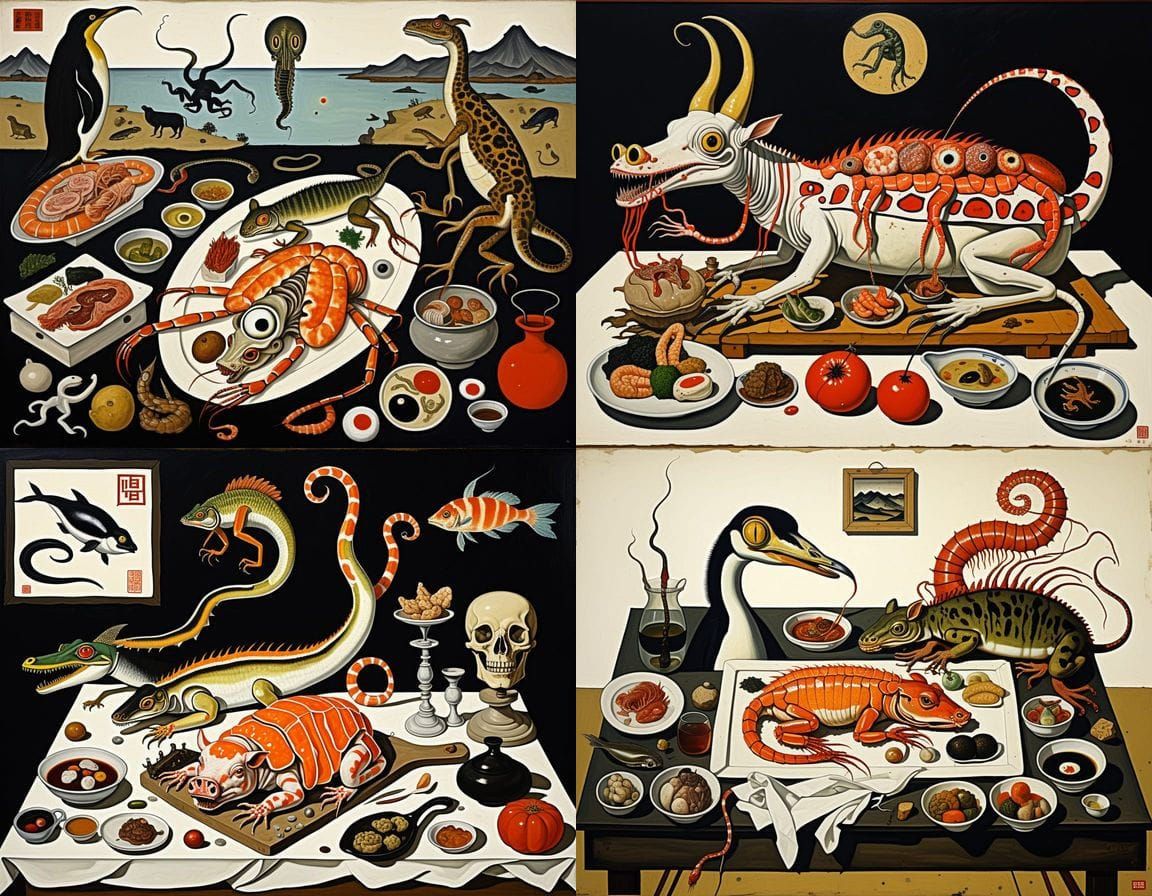 Surreal Mythical Creatures in Egon Schiele Style