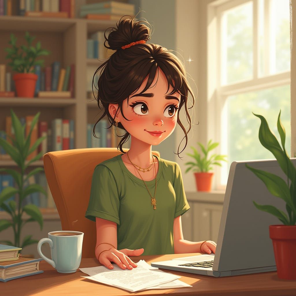 Happy Mom Working at Home with Kids Playing