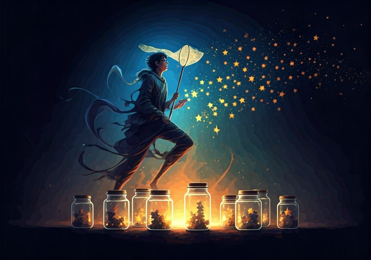 Person Catching Stars with Butterfly Net