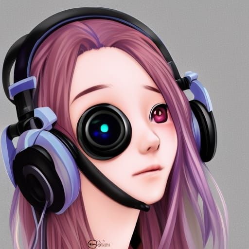 Cute Gamer Girl Headshot in Hyperdetailed Digital Art