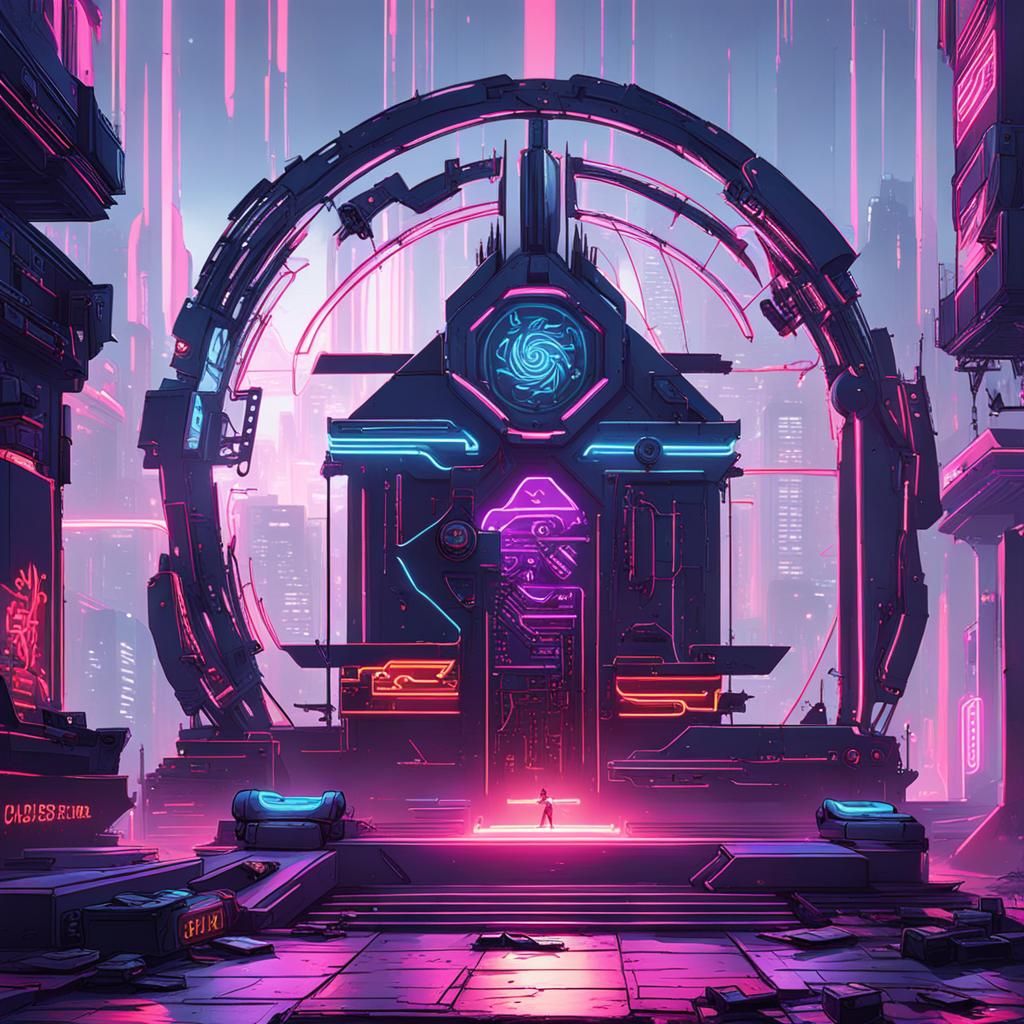 Cyberpunk Spell Caster in Neon Cityscape