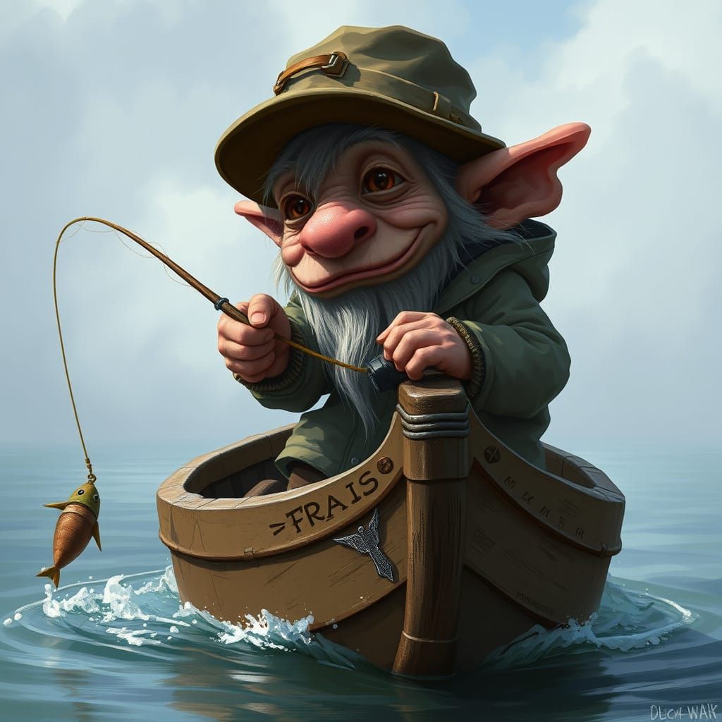 Troll Fishing in a Boat: Digital Concept Art