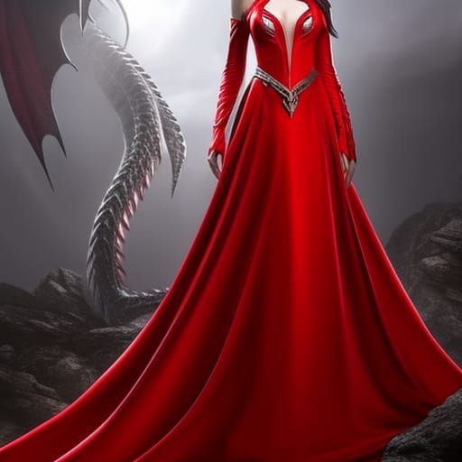 Fantasy Woman with Dragon in Dark Art Style