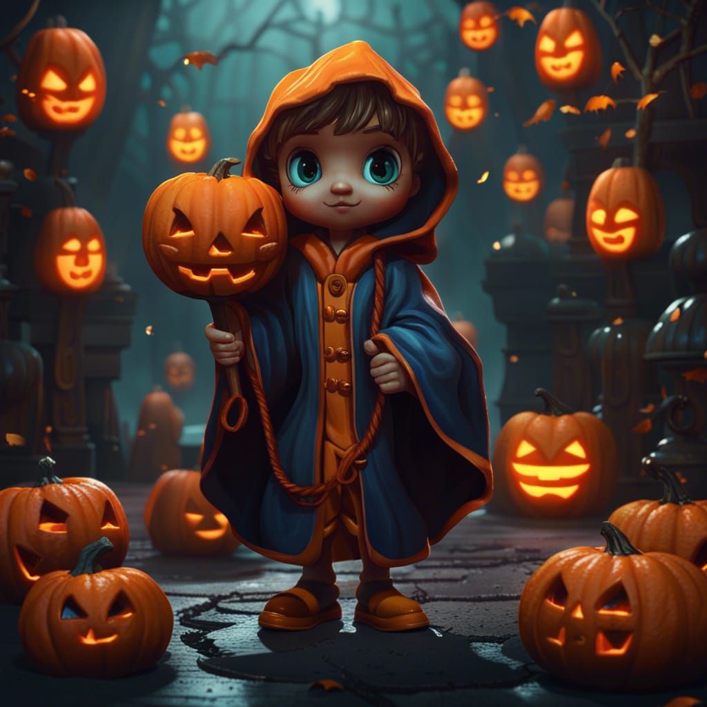 Jack-O'-Lantern Headed Figure's First Day of School