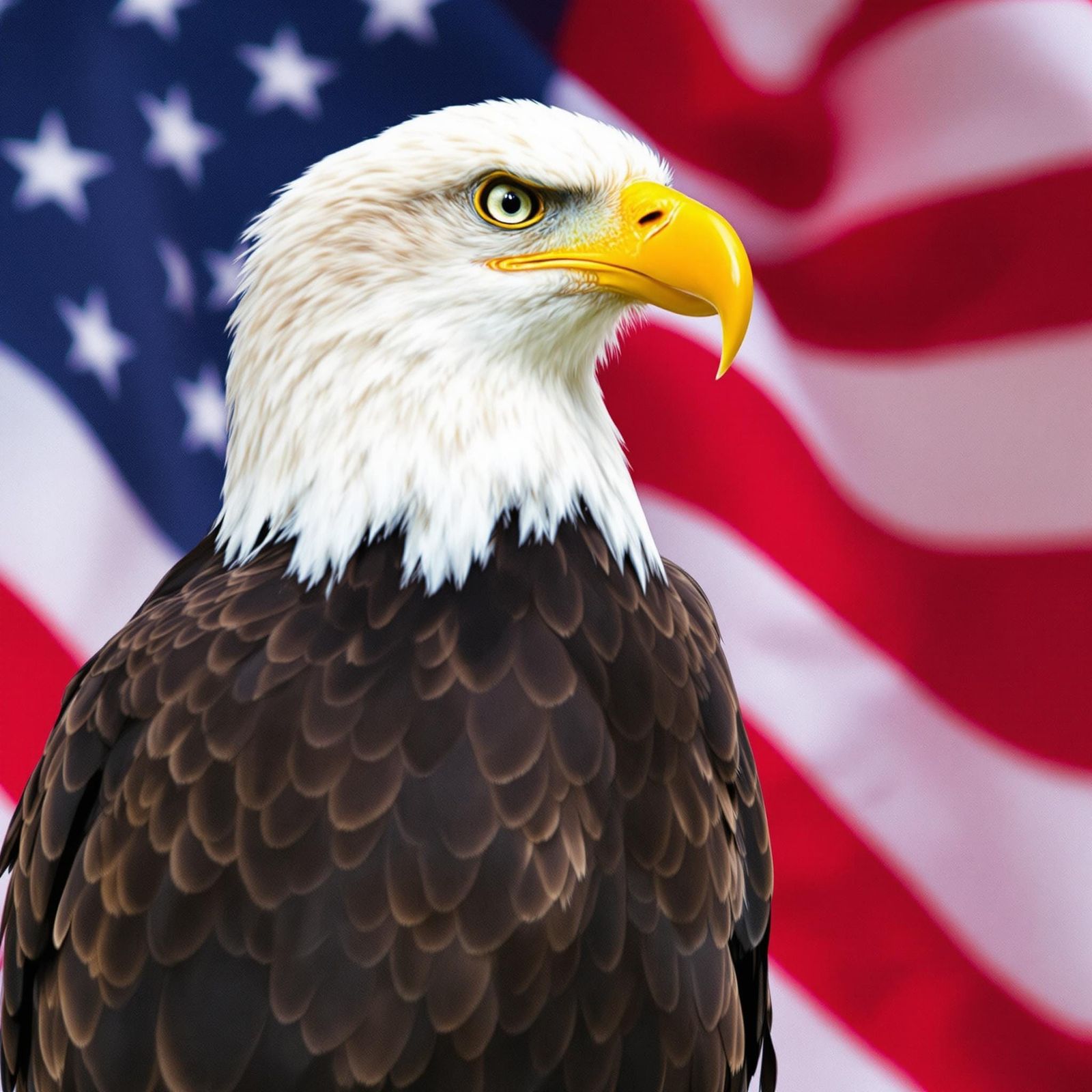 Bald Eagle Near American Flag