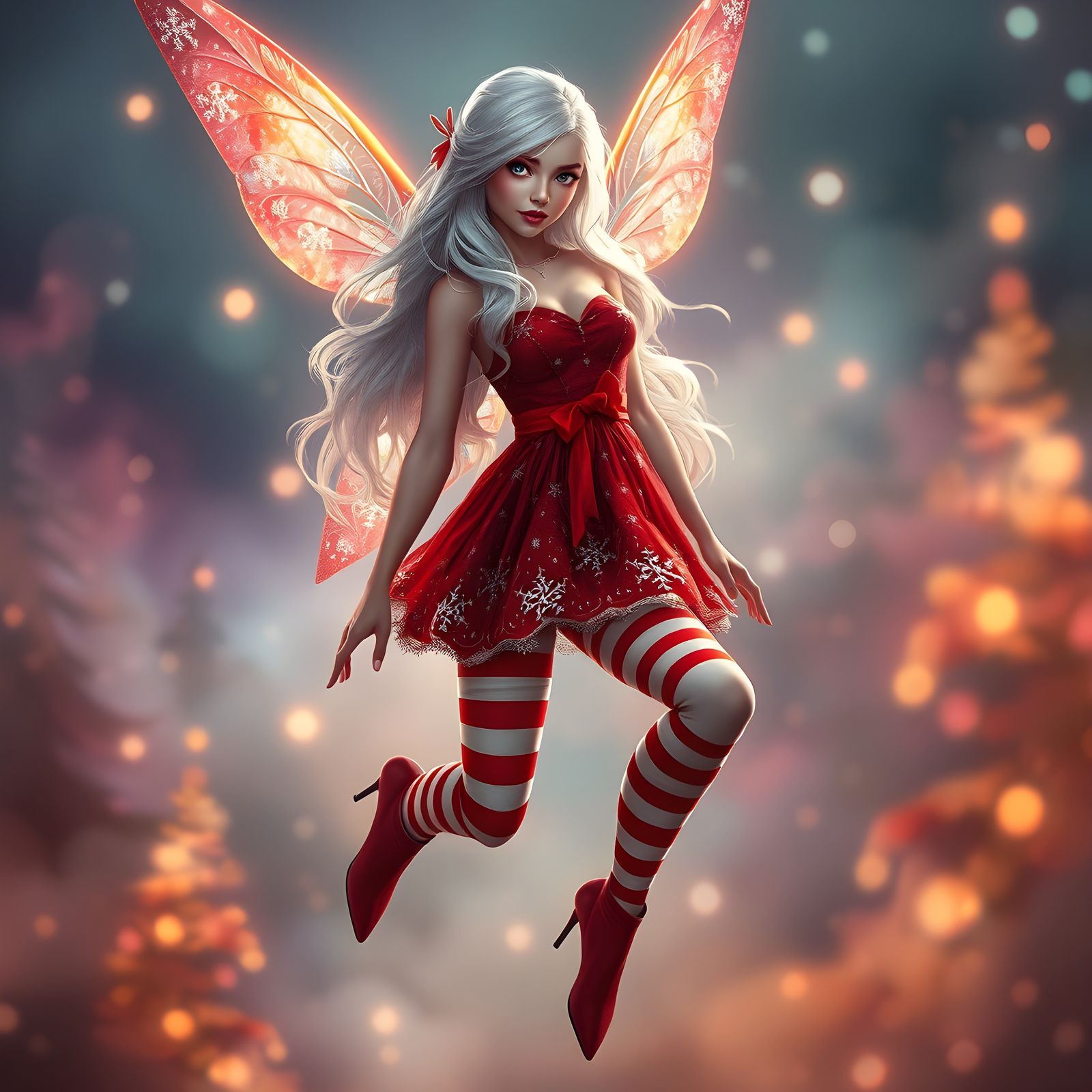 Christmas Fairy in Flight: Hyperrealistic Digital Art