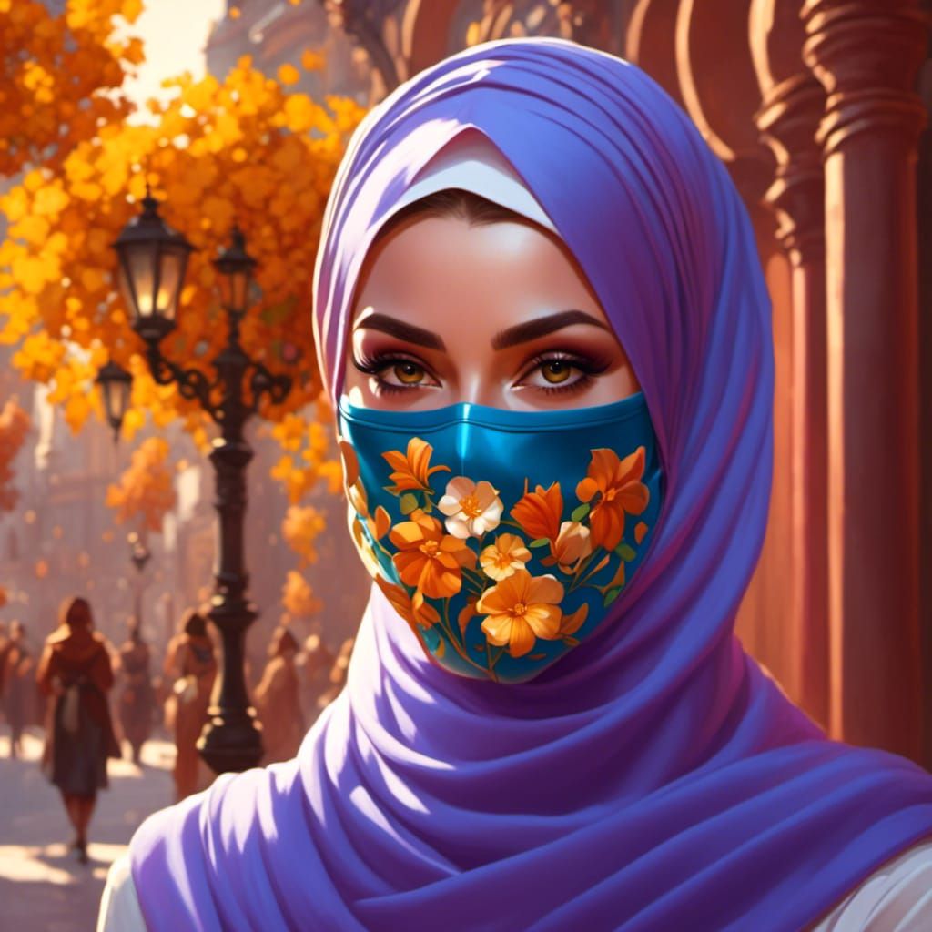 Masked Beauty in Cozy City, Hyperdetailed Portrait