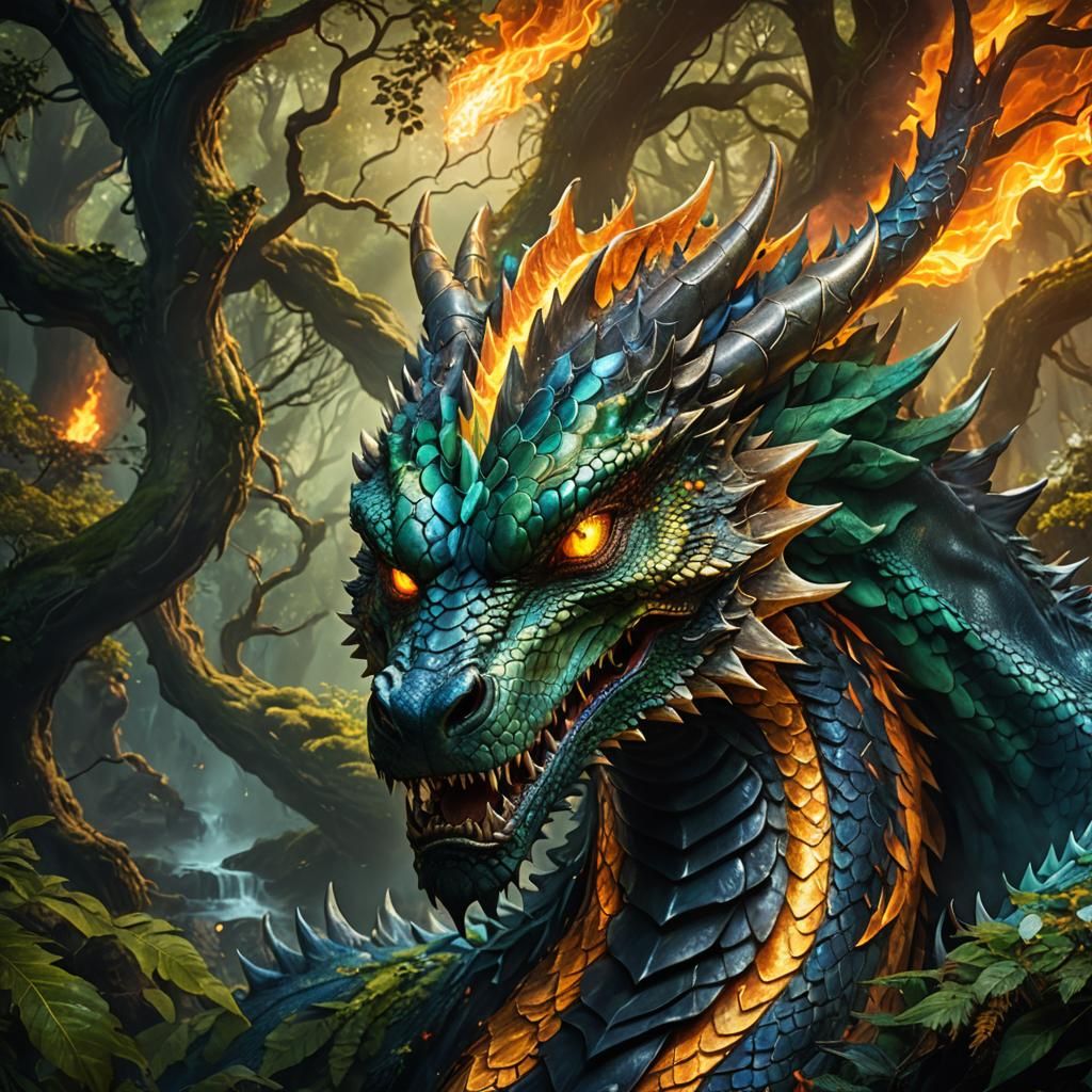 Majestic Dragon Portrait in Mystical Forest