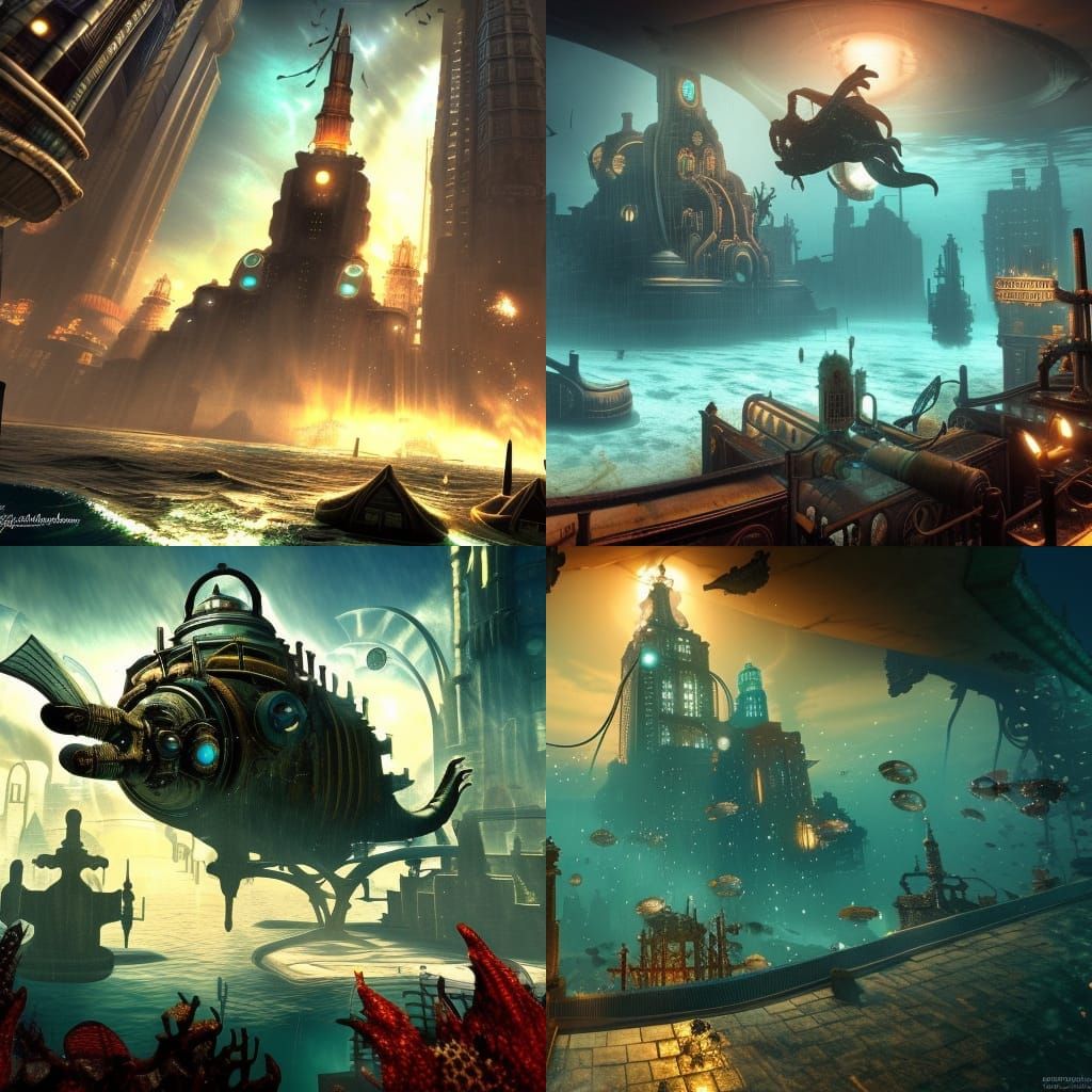 Underwater Steampunk City of Rapture: Fantasy Illustration