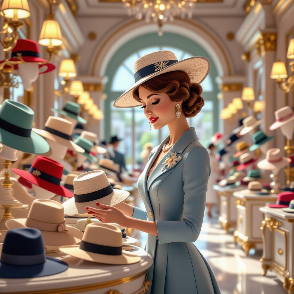Elegant Hats in a Parisian Boutique