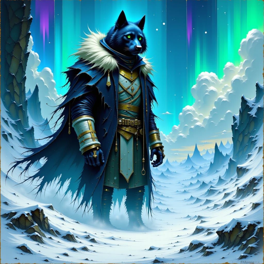 Towering Adlet in Snowy Arctic Landscape: Digital Art