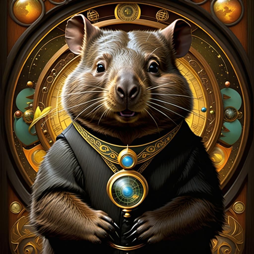 Hyperintelligent Wombat Alchemist in Art Nouveau Style