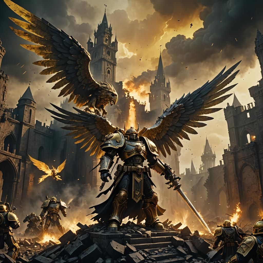 Grimdark Angelic Battle in Warhammer 40k Style