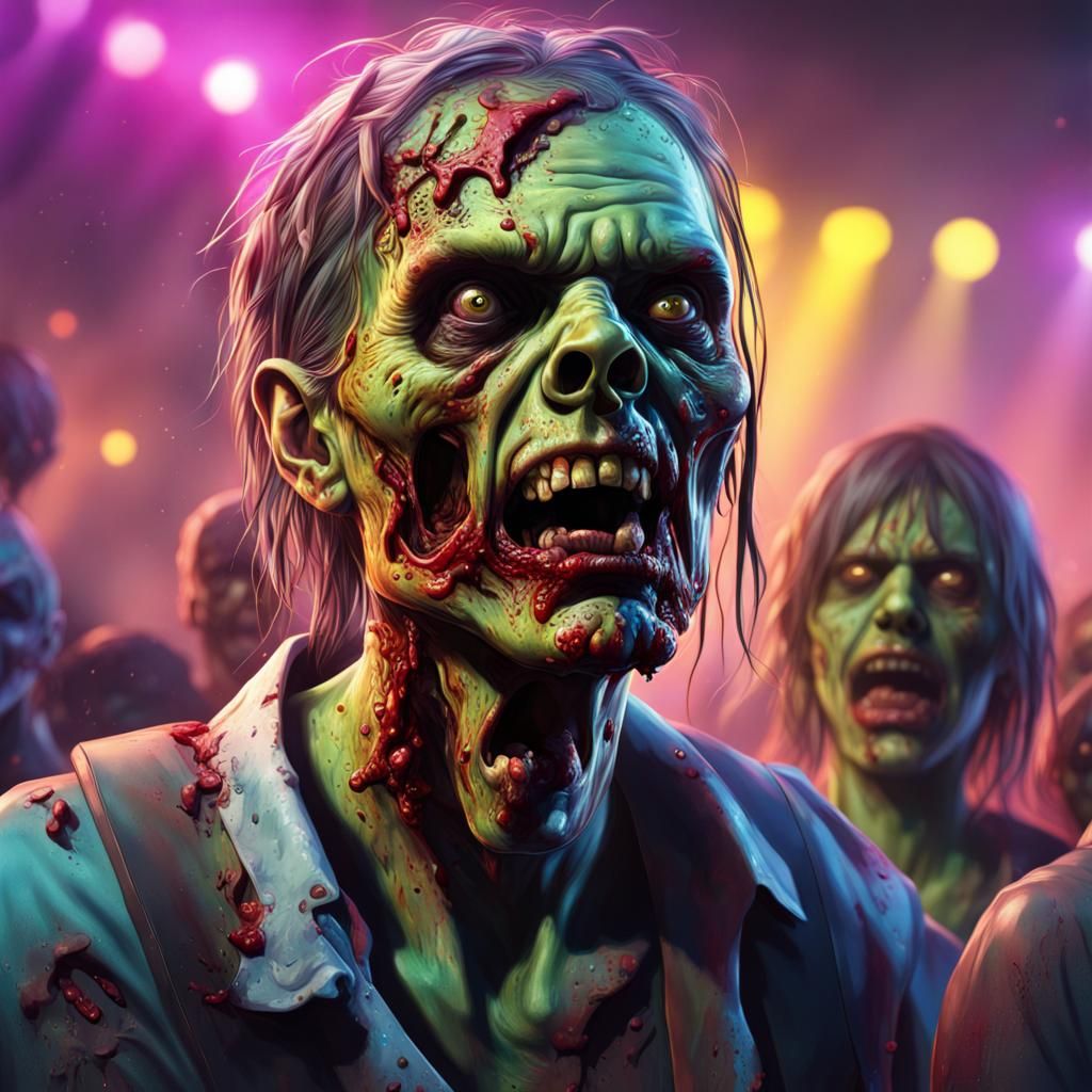 Hyperrealistic Zombie Rave in Splash Art Style