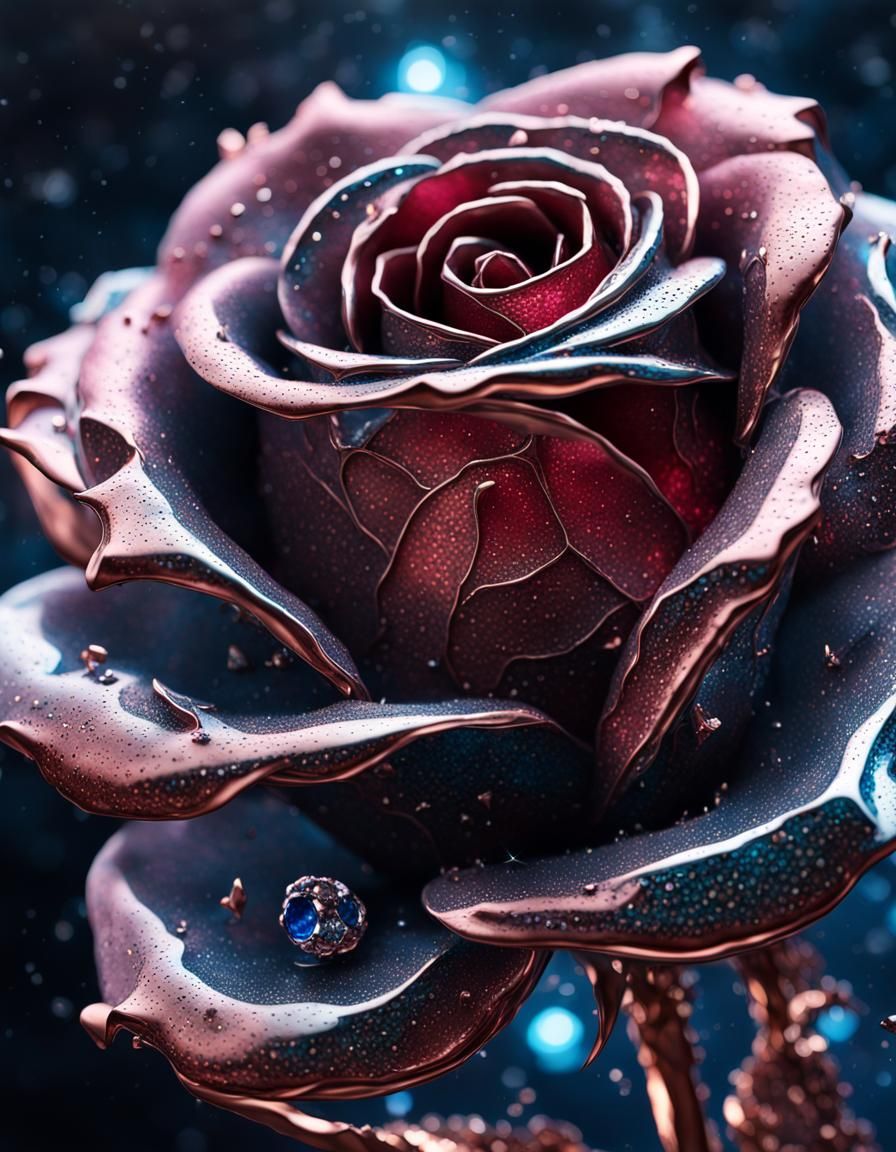Crystallized Metal Rose with Sapphire Jewels