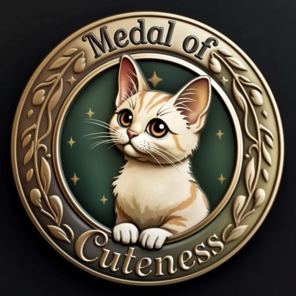 (top text: "Medal of") (bottom text: "Cuteness") , , vintage 1920's colourised photo of art nouveau medallion of a styli...