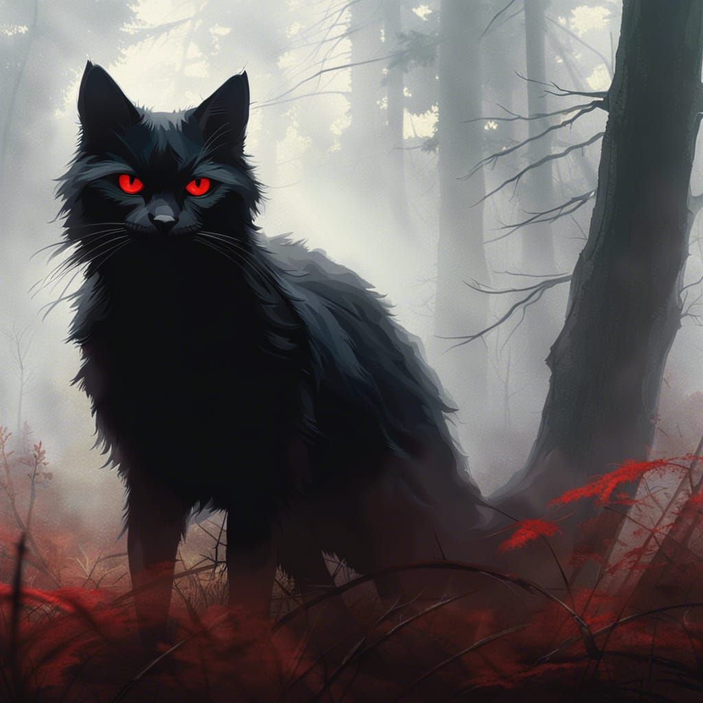 Sinister Shadow Cat Portrait in Fog