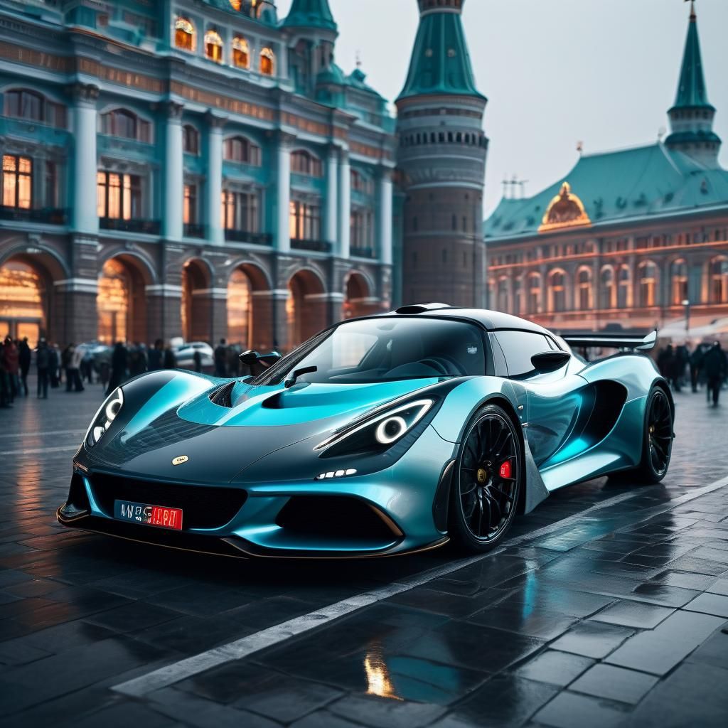 Lotus Evija in the middle of the Red Square in Moscow
