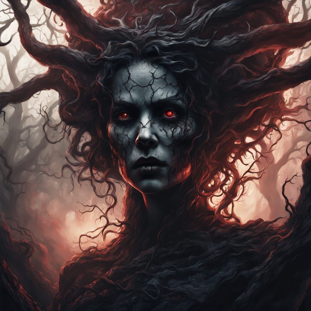 Dark Fantasy Demon Emerges from Midnight Shadows