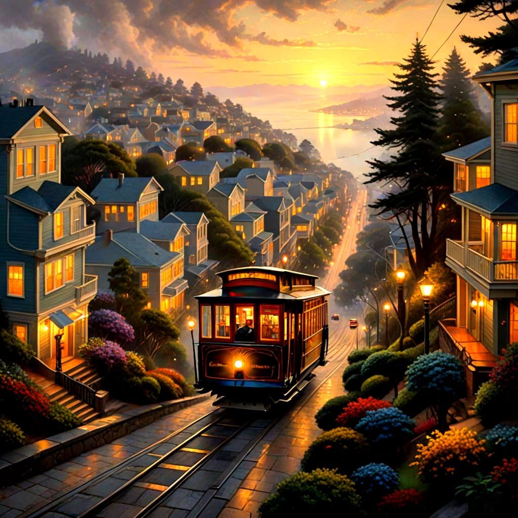 San Francisco Cable Car on a Hill