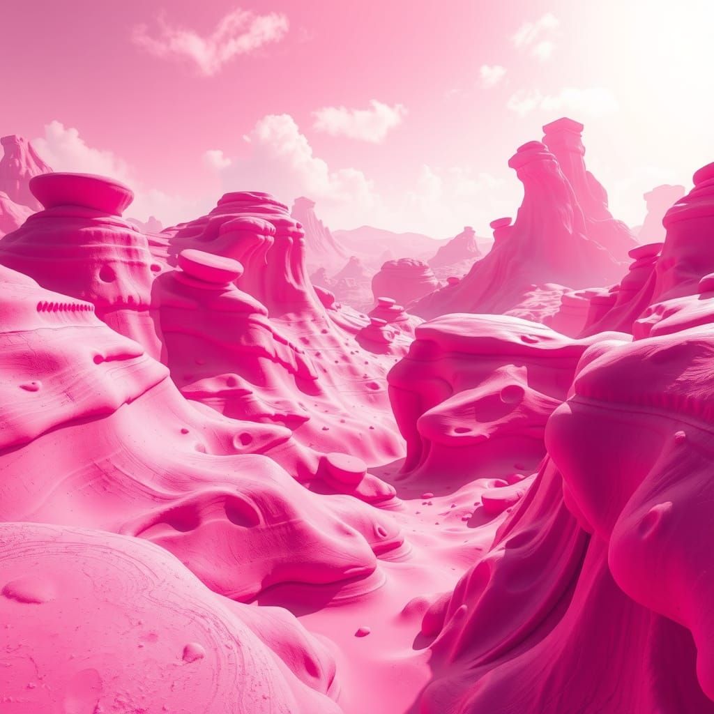 Surreal Pink Landscape in Digital Art Style