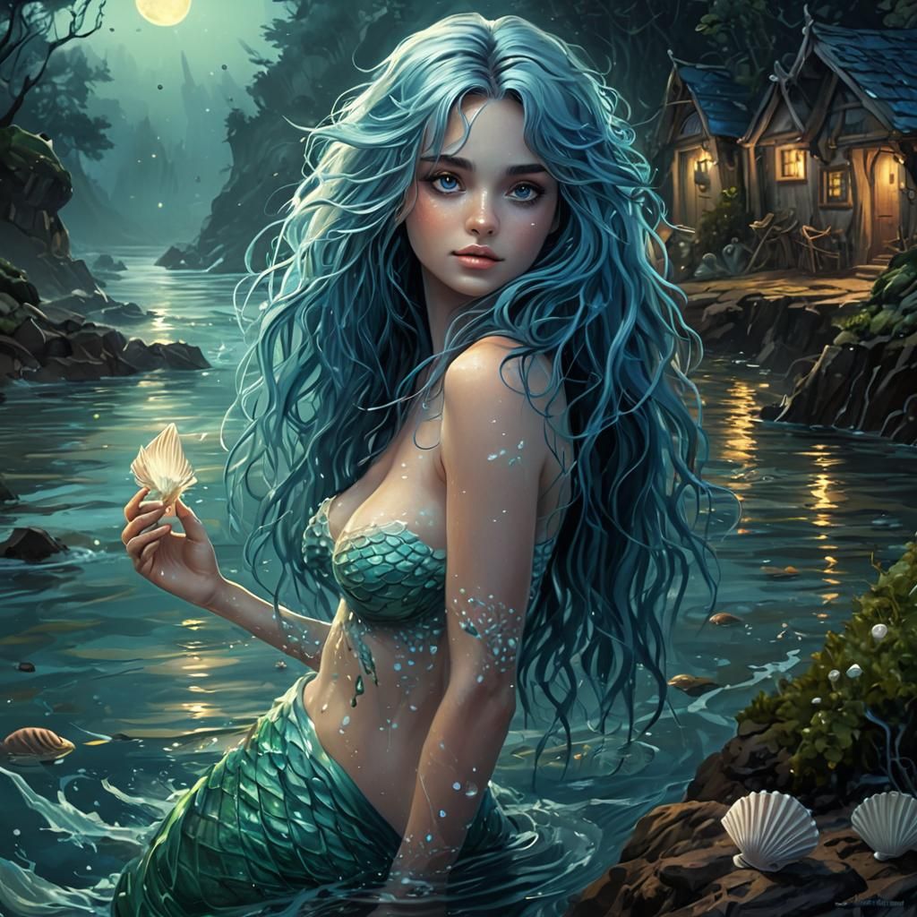 Beautiful Mermaid in Ethereal Waters Digital Painting