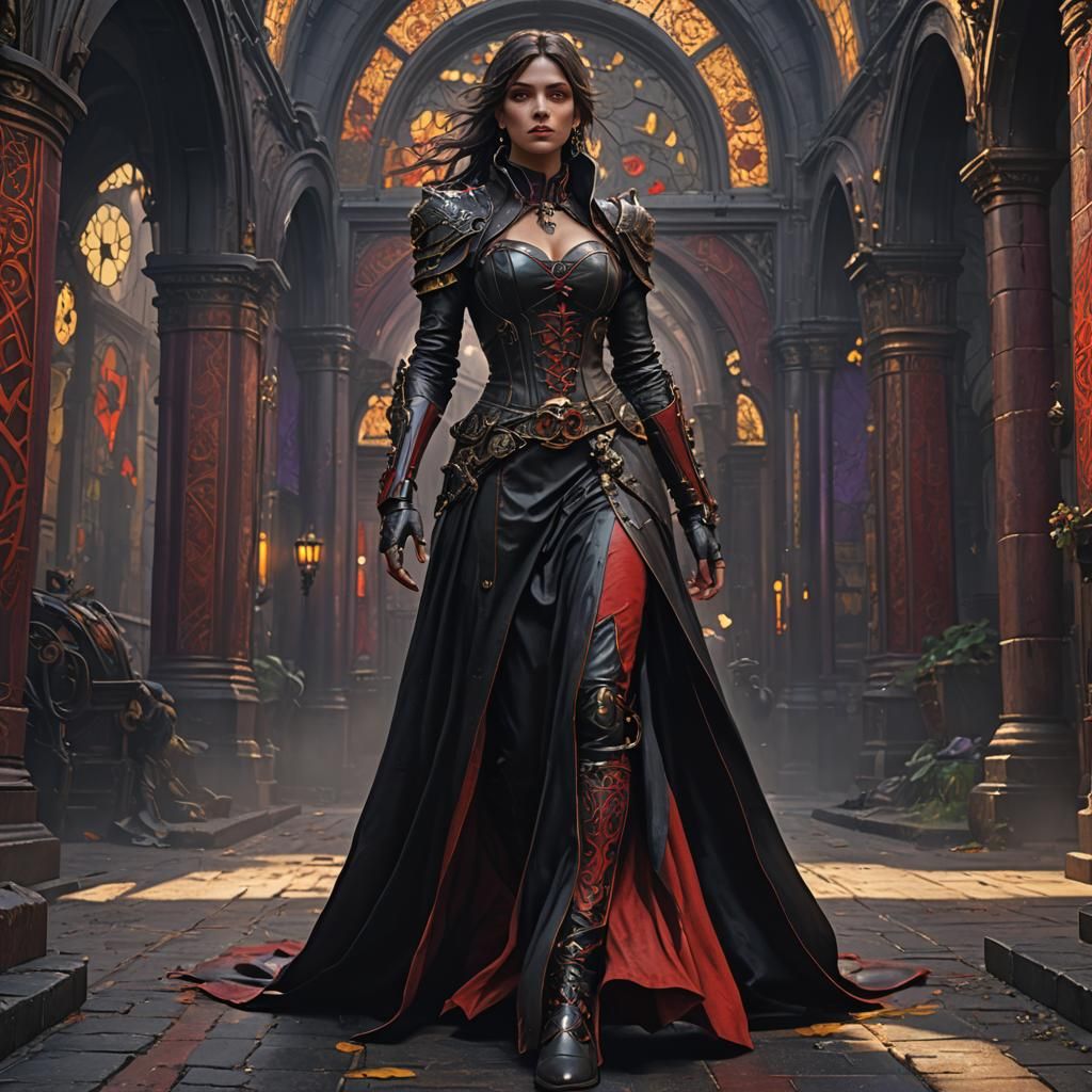 Rider in Detailed Leather Dress, Dark Fantasy Art