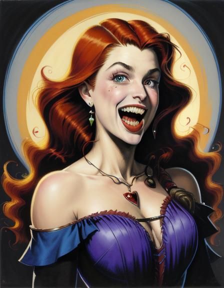 Auburn Vampire Portrait in Comic Book Style