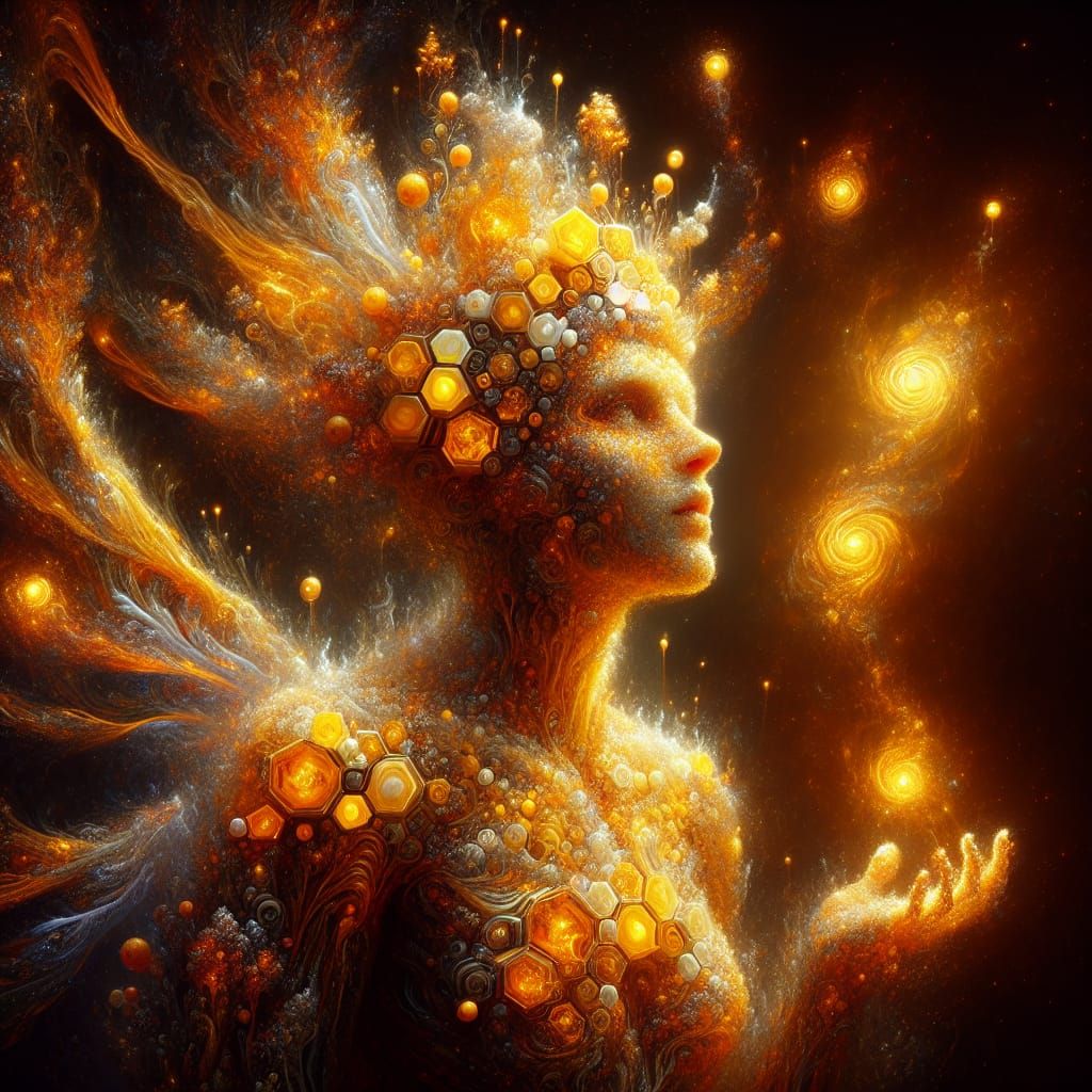 Honey Elemental Humanoid Portrait in Symbolism Style