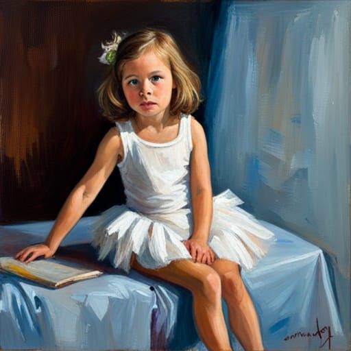 Girl in Tutu Dress as Oil Painting