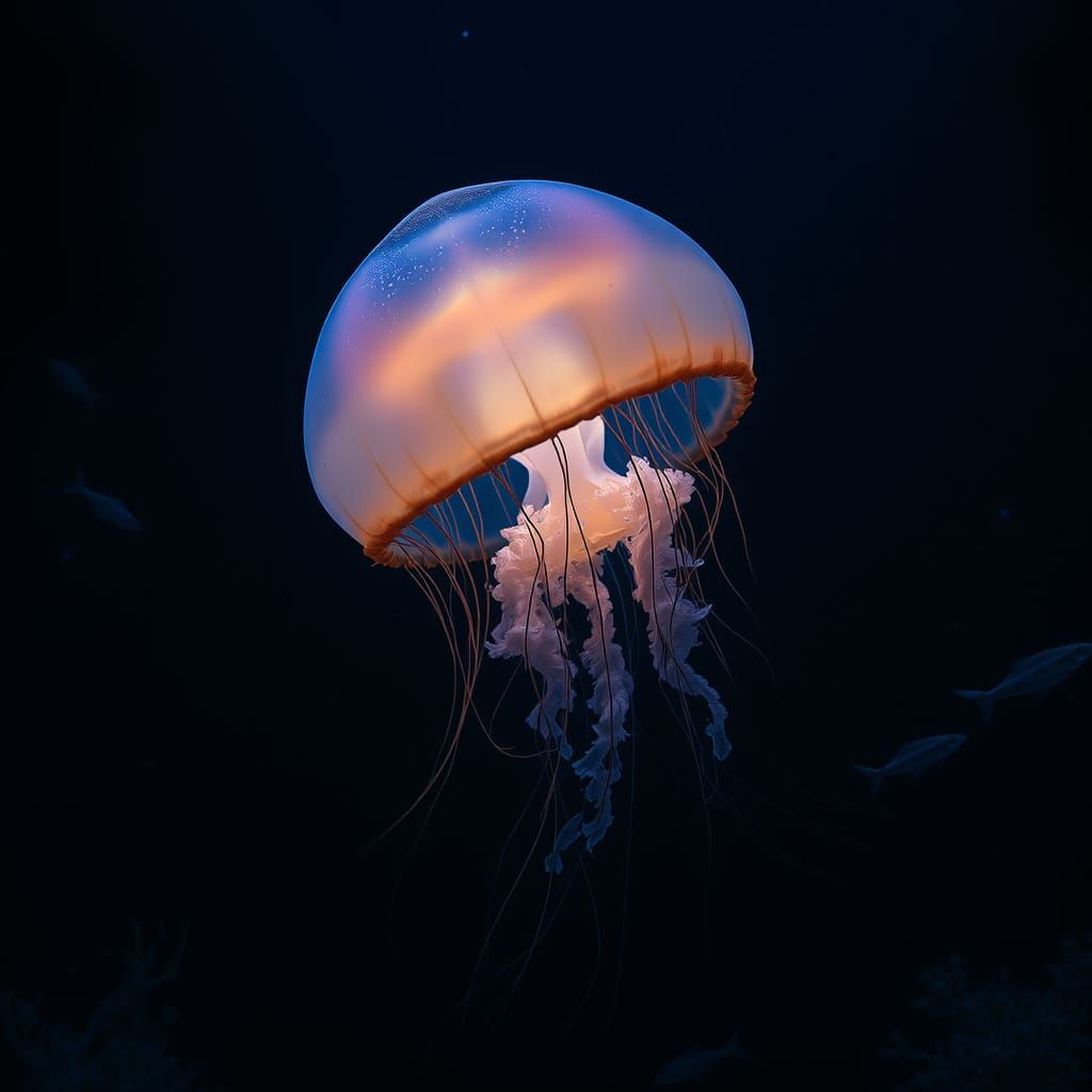Bioluminescent Jellyfish in Alien Deep-Sea Trench