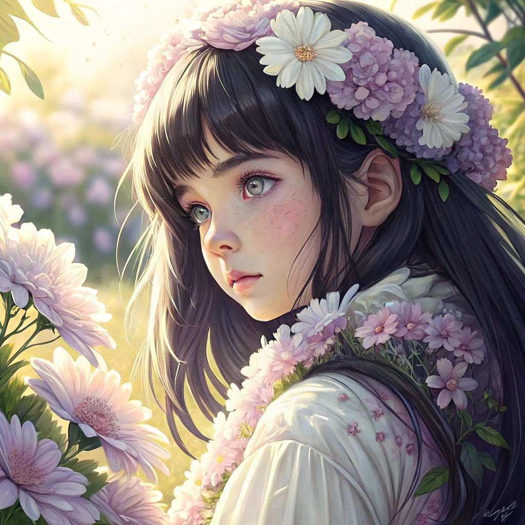 Girl Hugging Flower Petal Person on Sunny Day