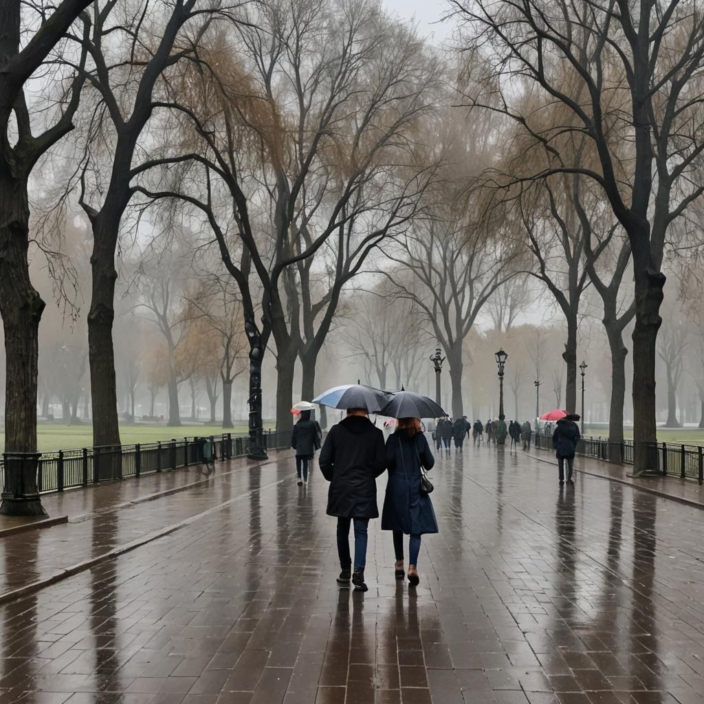 Rainy Day Walk in Moscow's Gorky Park