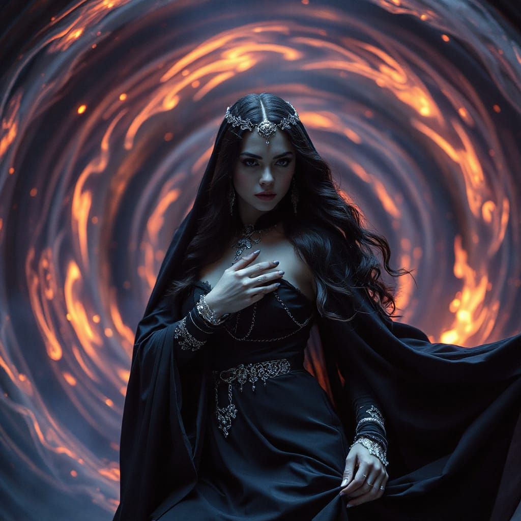 Enchanting Sorceress Amidst Mystical Vortex in Cinematic Sty...