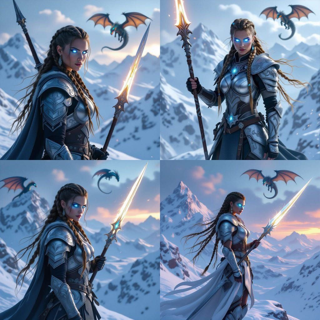 Fierce Valkyrie Warrior on Mountain Peak