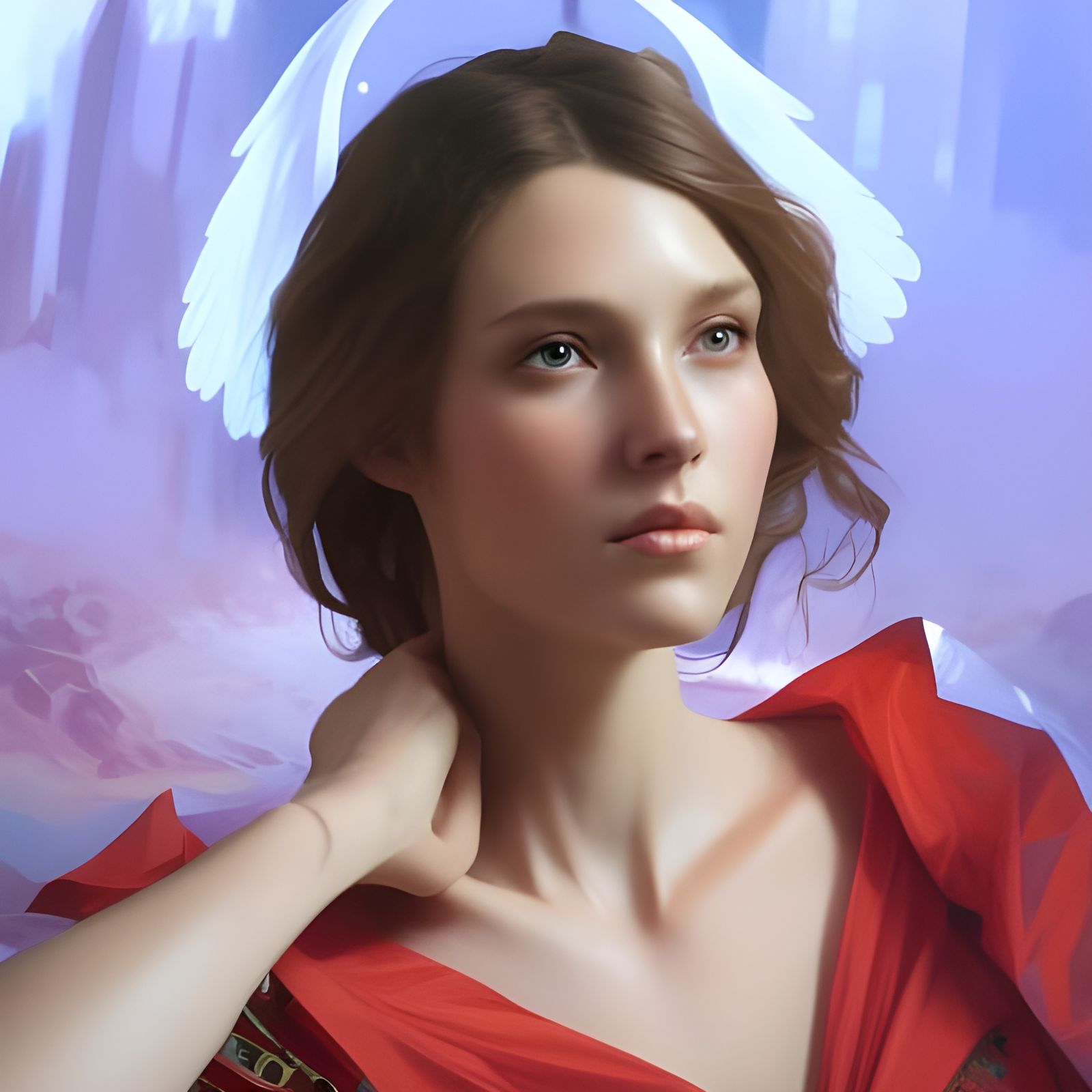 Detailed Portrait of a Winged Angel in Art Nouveau Style