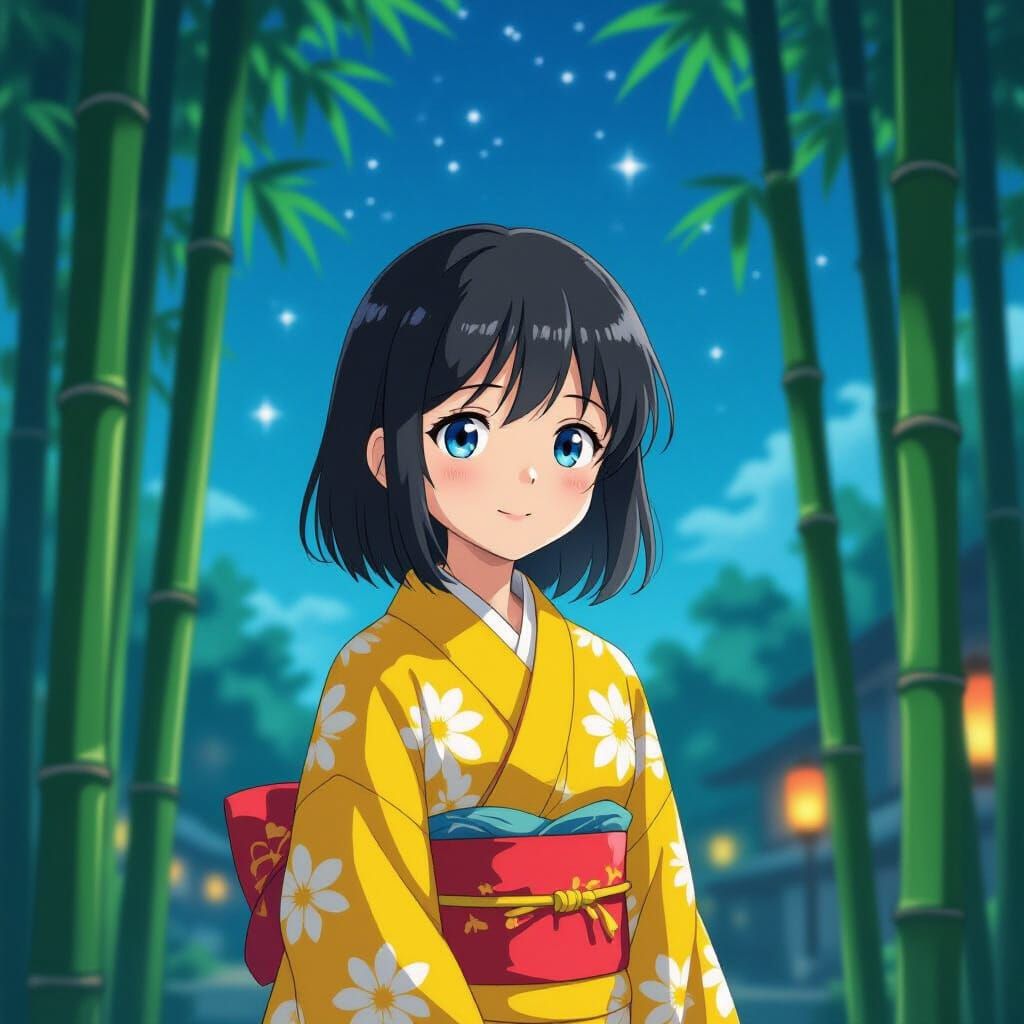 Tanabata Night Anime Girl in Ghibli Style