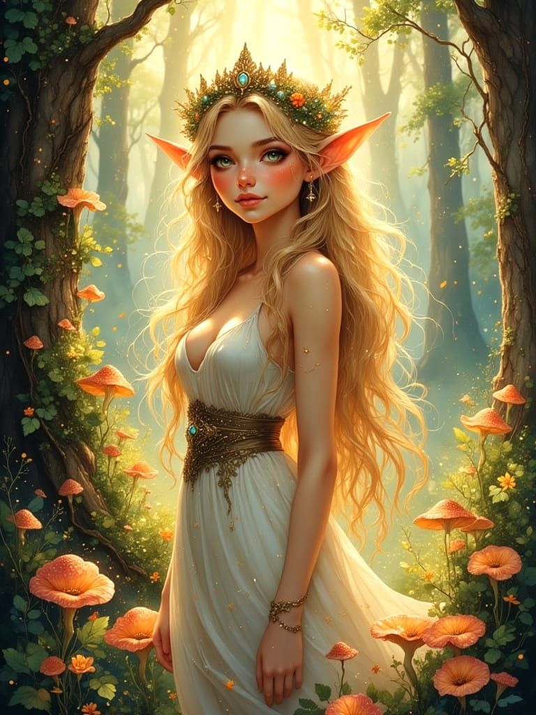 Beautiful Elf in Enchanted Forest