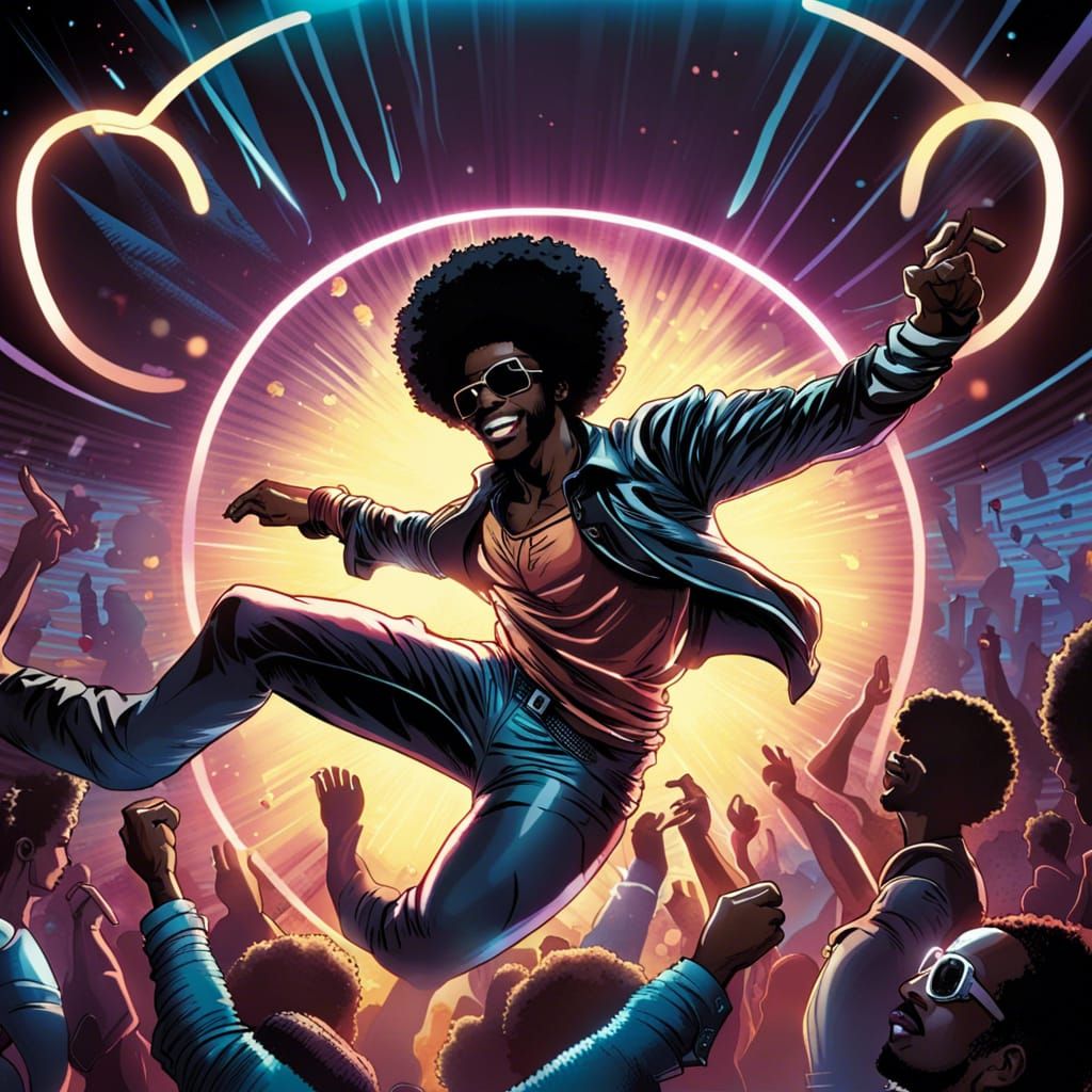 Black Man Dancing Disco Hula Hoop Comic Art