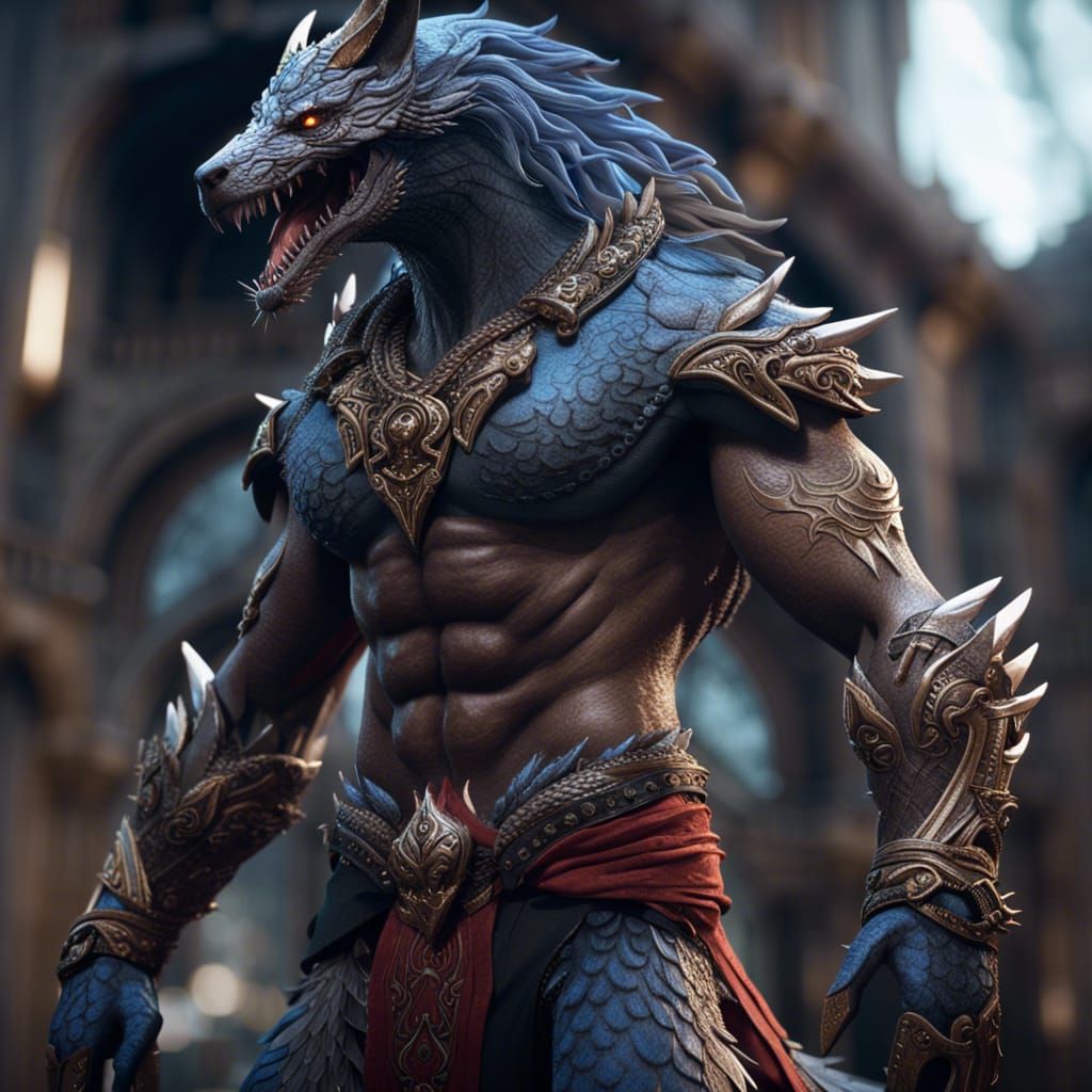 Fantasy Sergal Warrior in Detailed Digital Painting