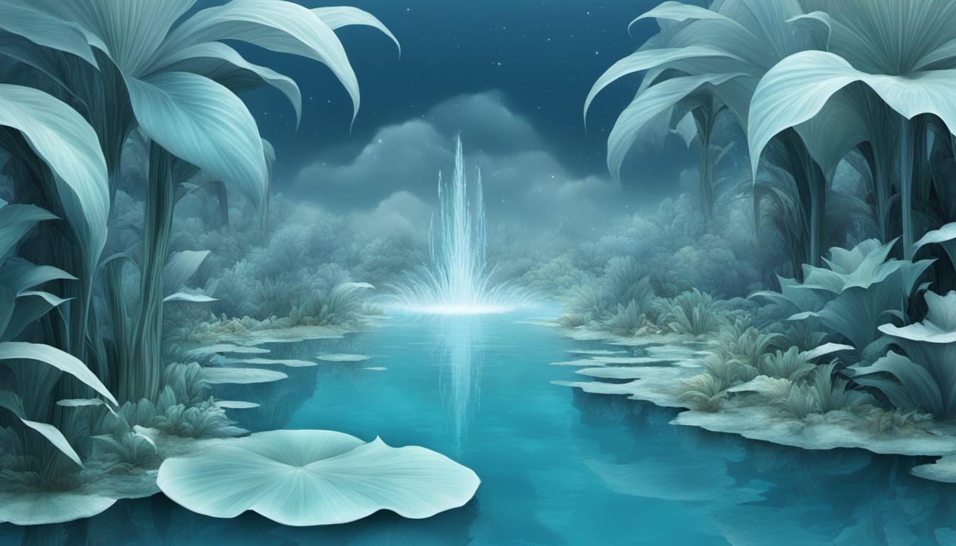 Surreal Astral Landscape with Lotus and Palm