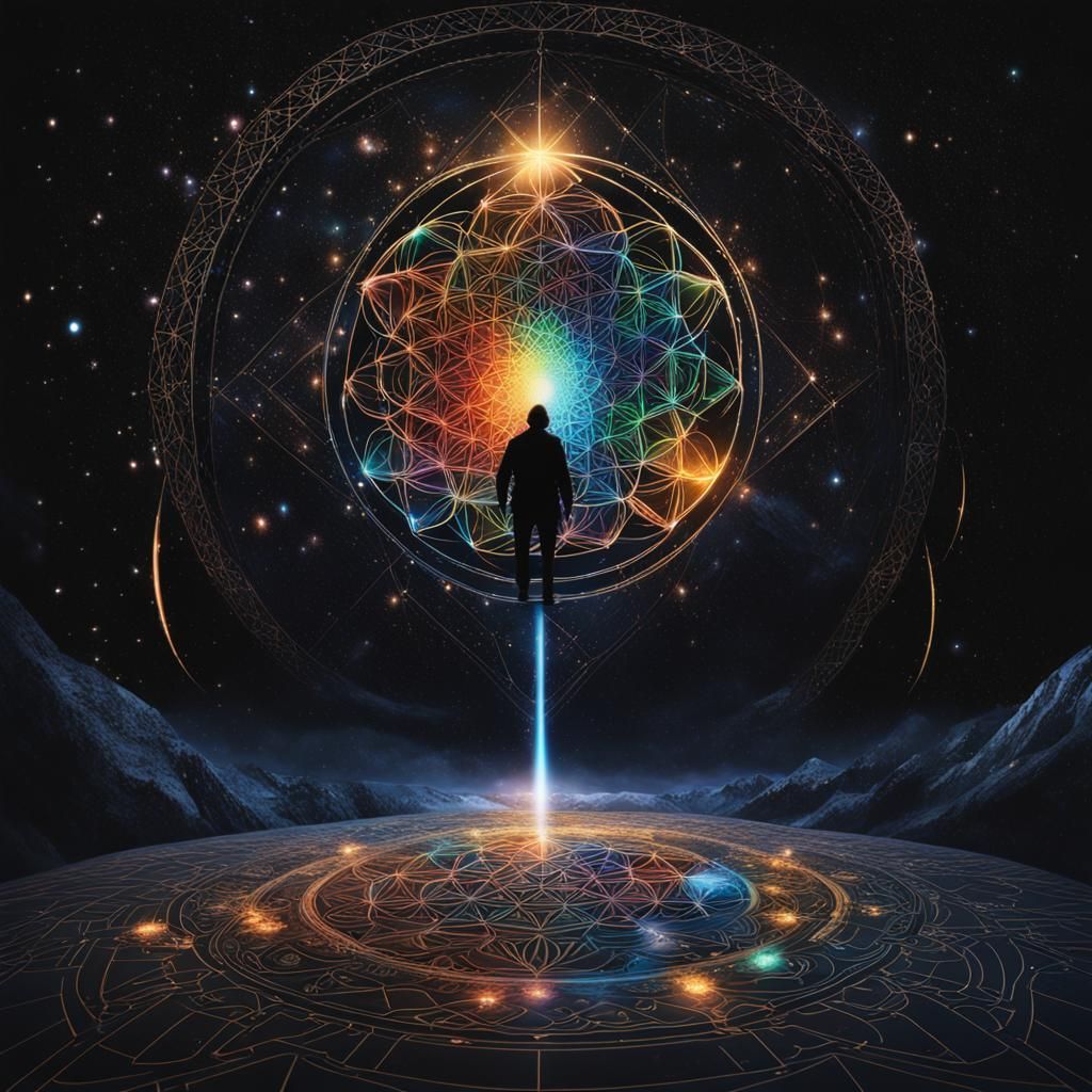 Sacred Geometry Stars in Hyperrealistic Splash Art