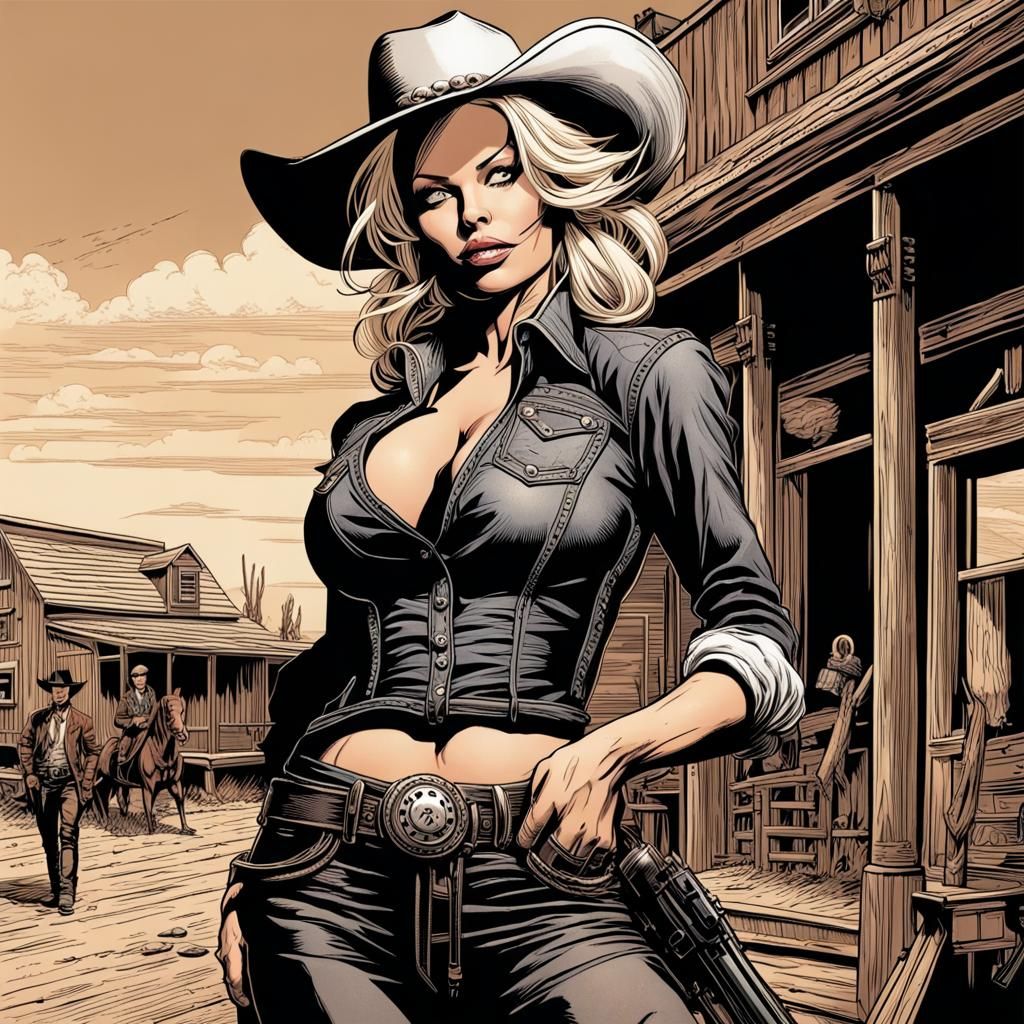 Gunslinger in Saloon, Comic Book Art Style